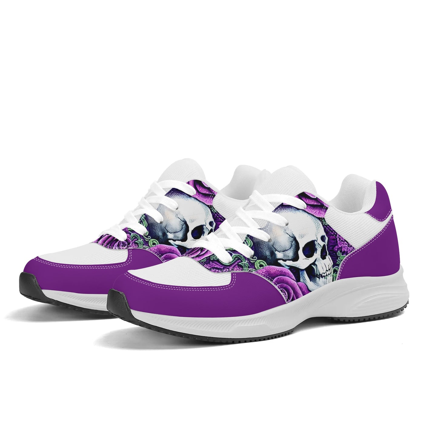 Purple Roses Skulls Adult Mesh and PU Leather Platform Athletic Shoes