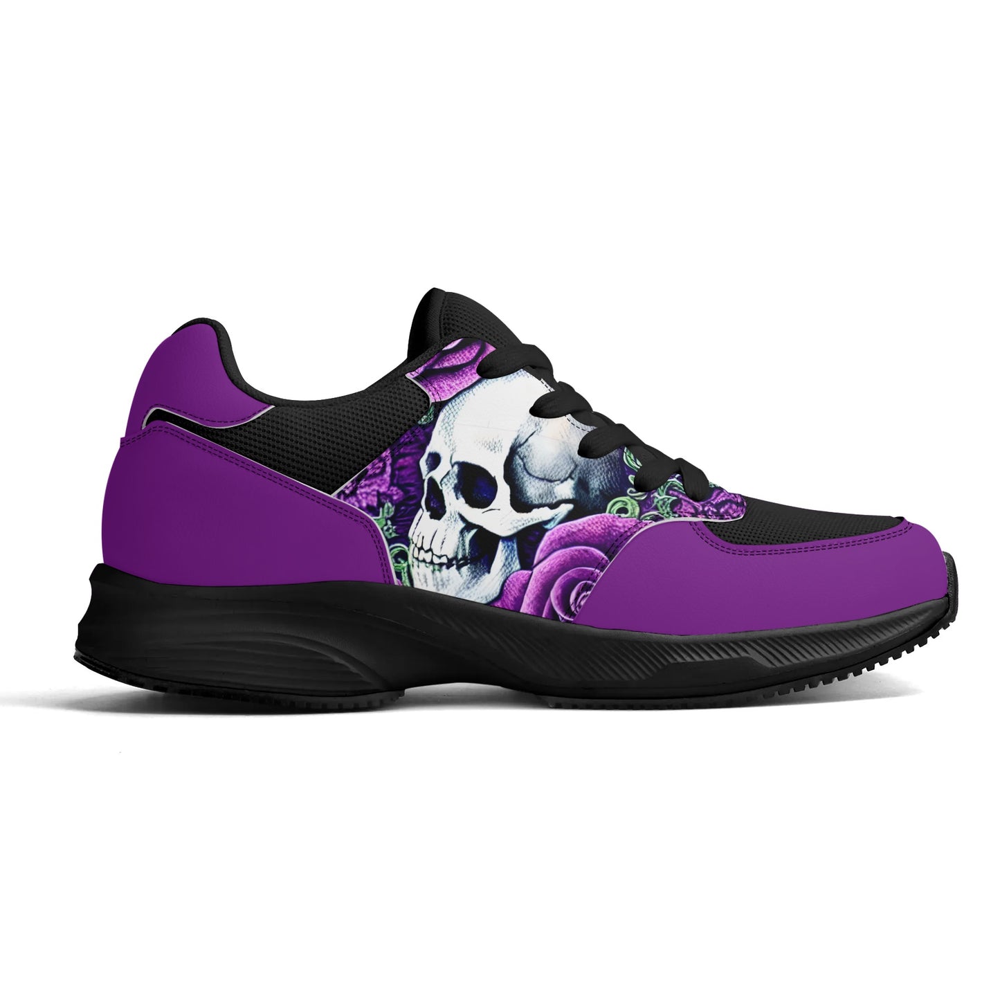 Purple Roses Skulls Adult Mesh and PU Leather Platform Athletic Shoes