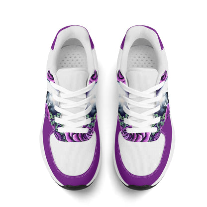 Purple Roses Skulls Adult Mesh and PU Leather Platform Athletic Shoes