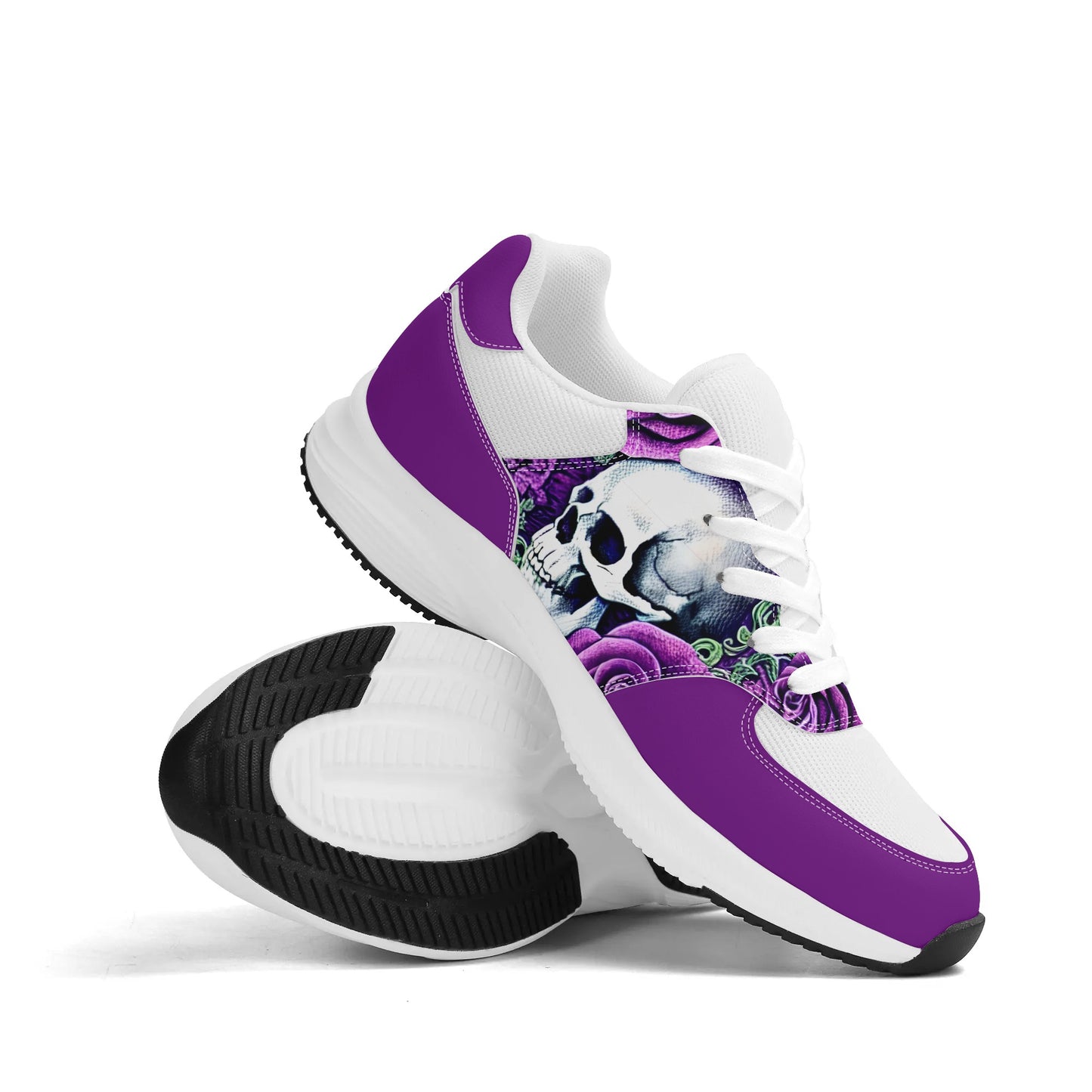 Purple Roses Skulls Adult Mesh and PU Leather Platform Athletic Shoes