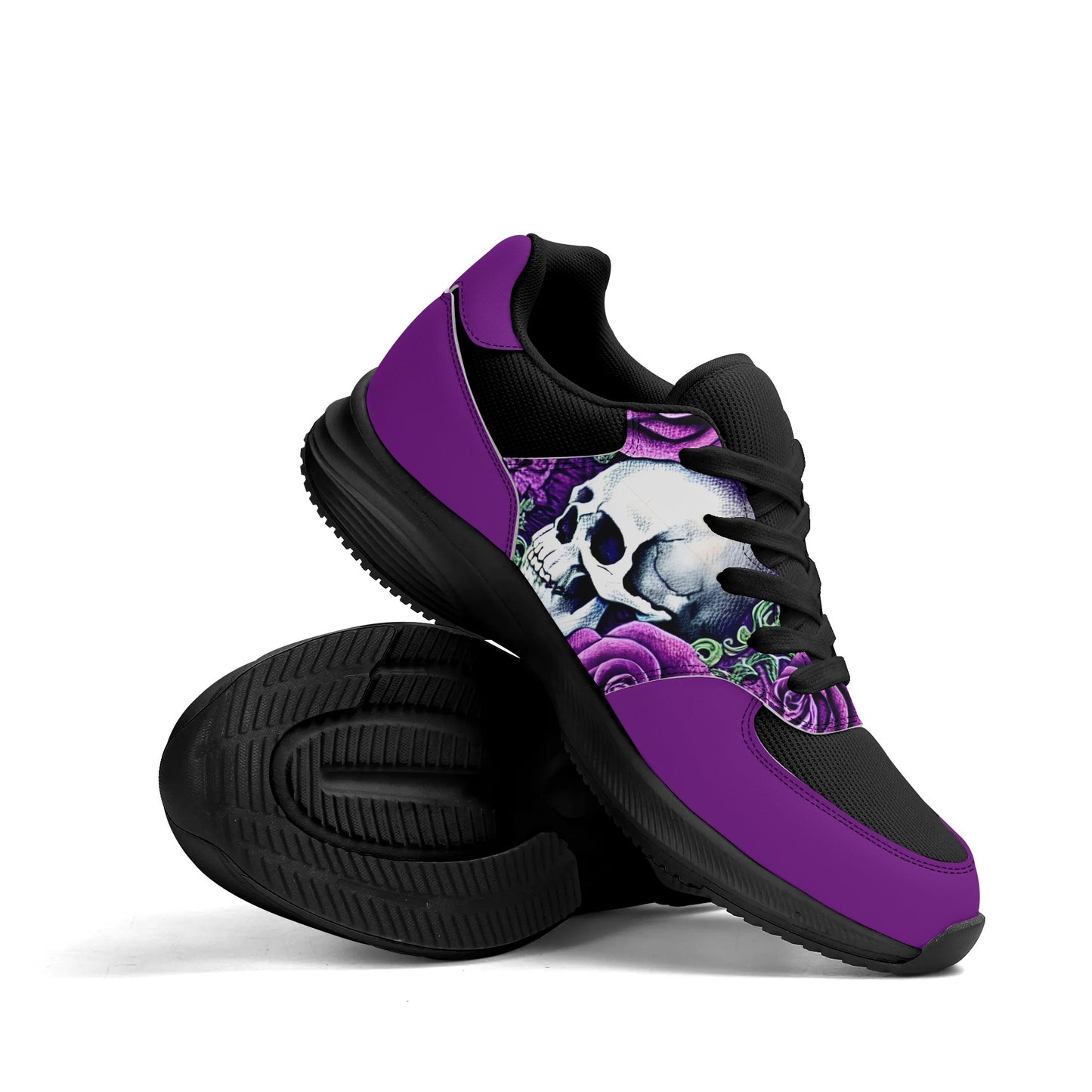 Purple Roses Skulls Adult Mesh and PU Leather Platform Athletic Shoes