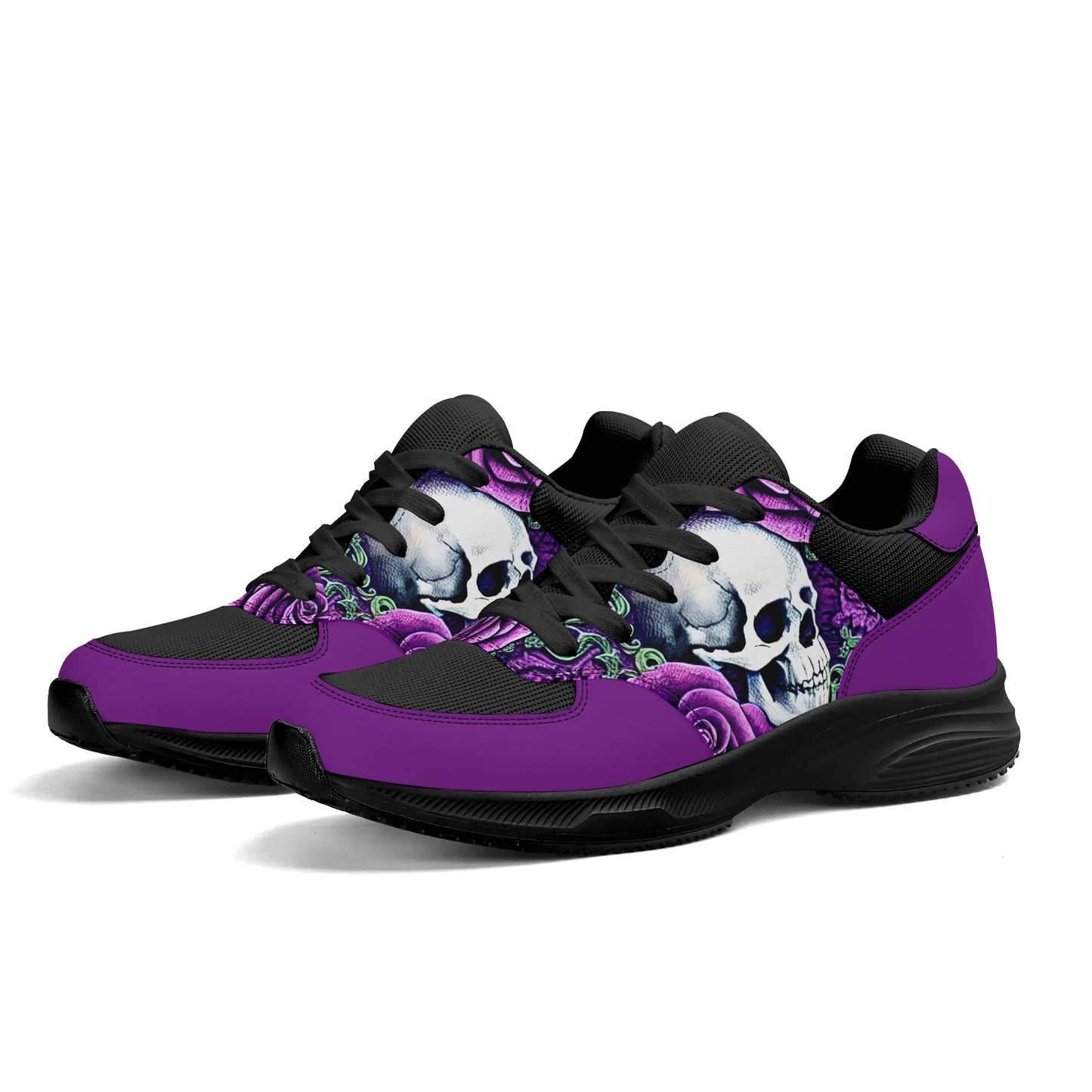 Purple Roses Skulls Adult Mesh and PU Leather Platform Athletic Shoes