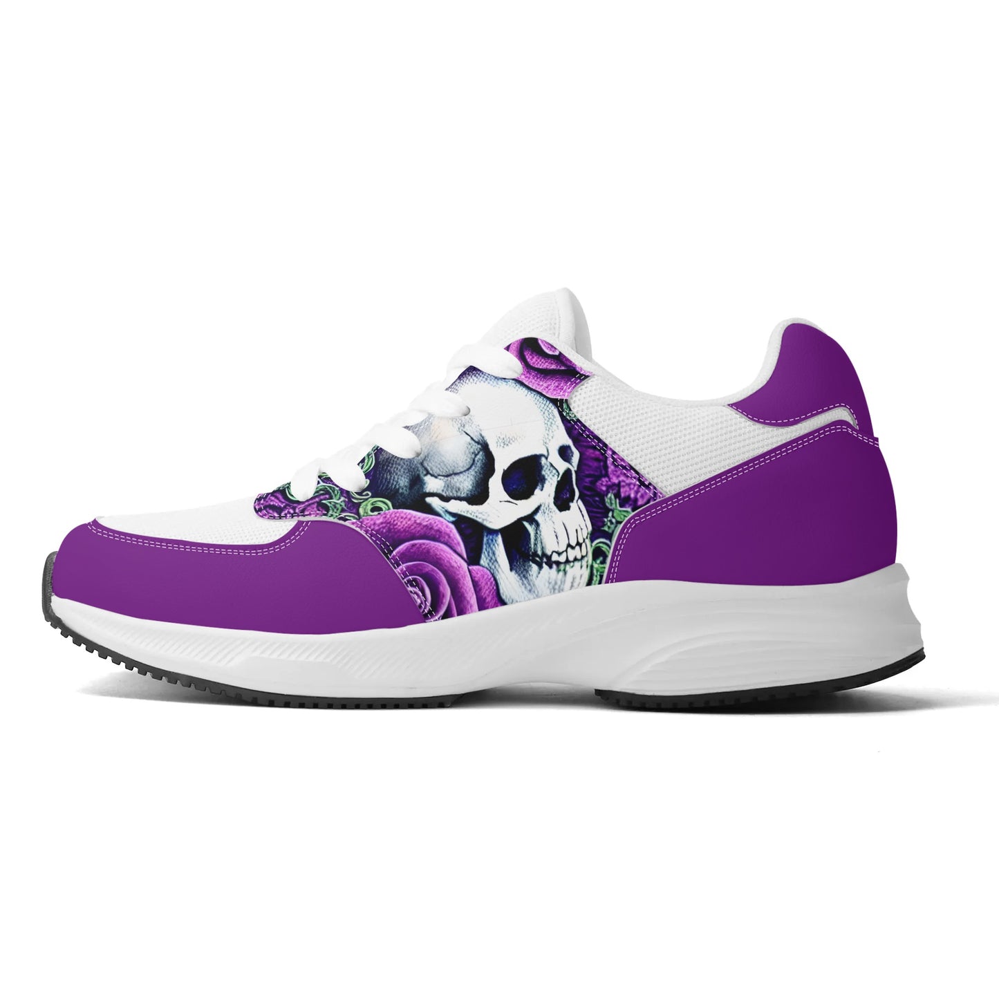 Purple Roses Skulls Adult Mesh and PU Leather Platform Athletic Shoes