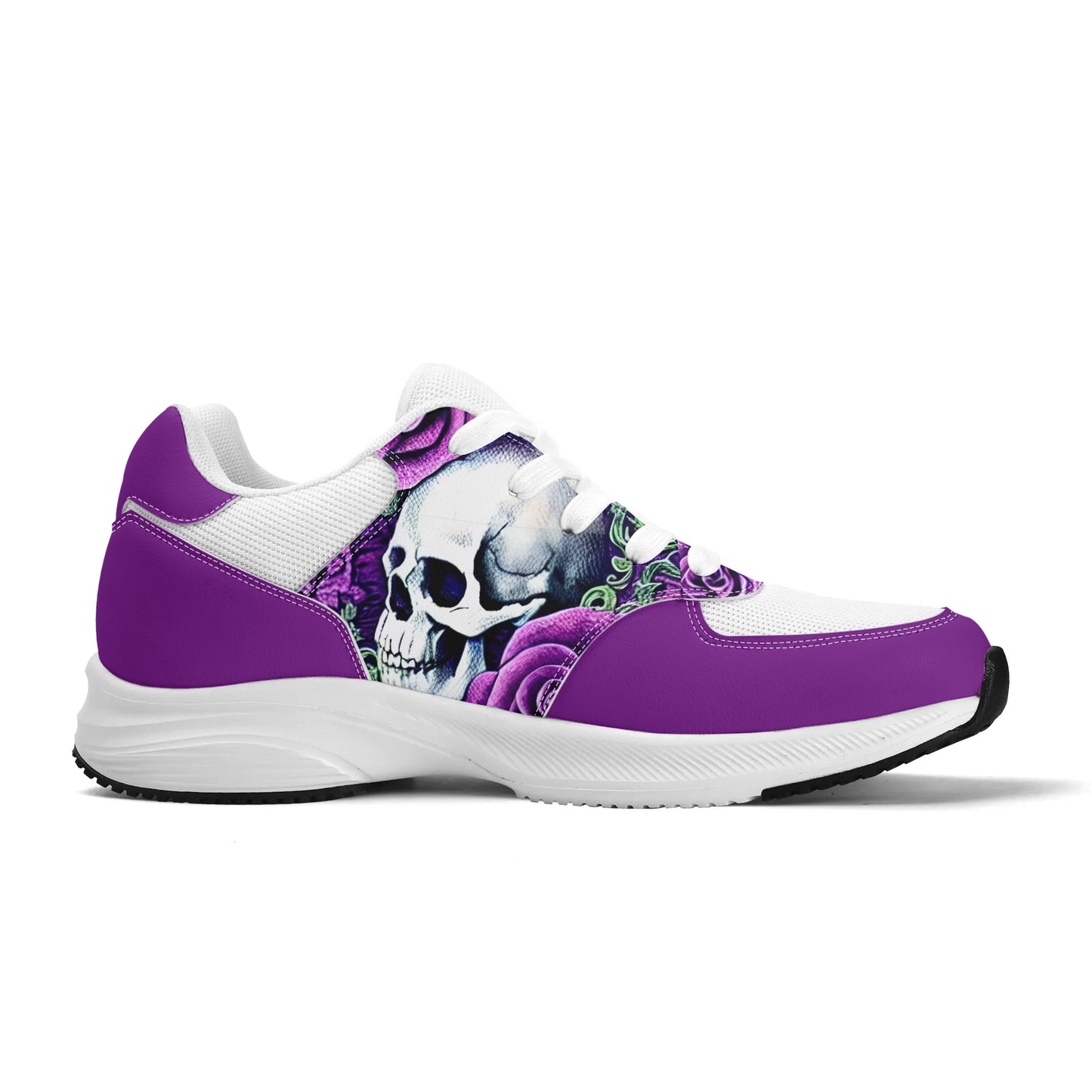 Purple Roses Skulls Adult Mesh and PU Leather Platform Athletic Shoes