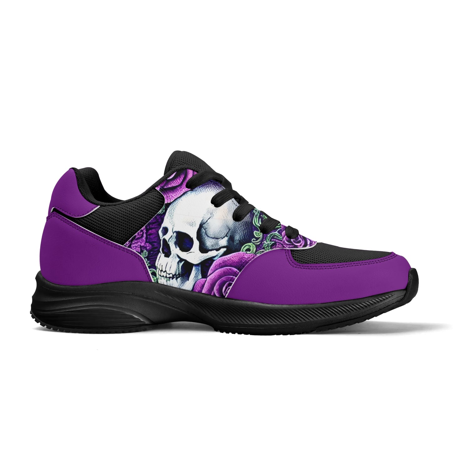 Purple Roses Skulls Adult Mesh and PU Leather Platform Athletic Shoes