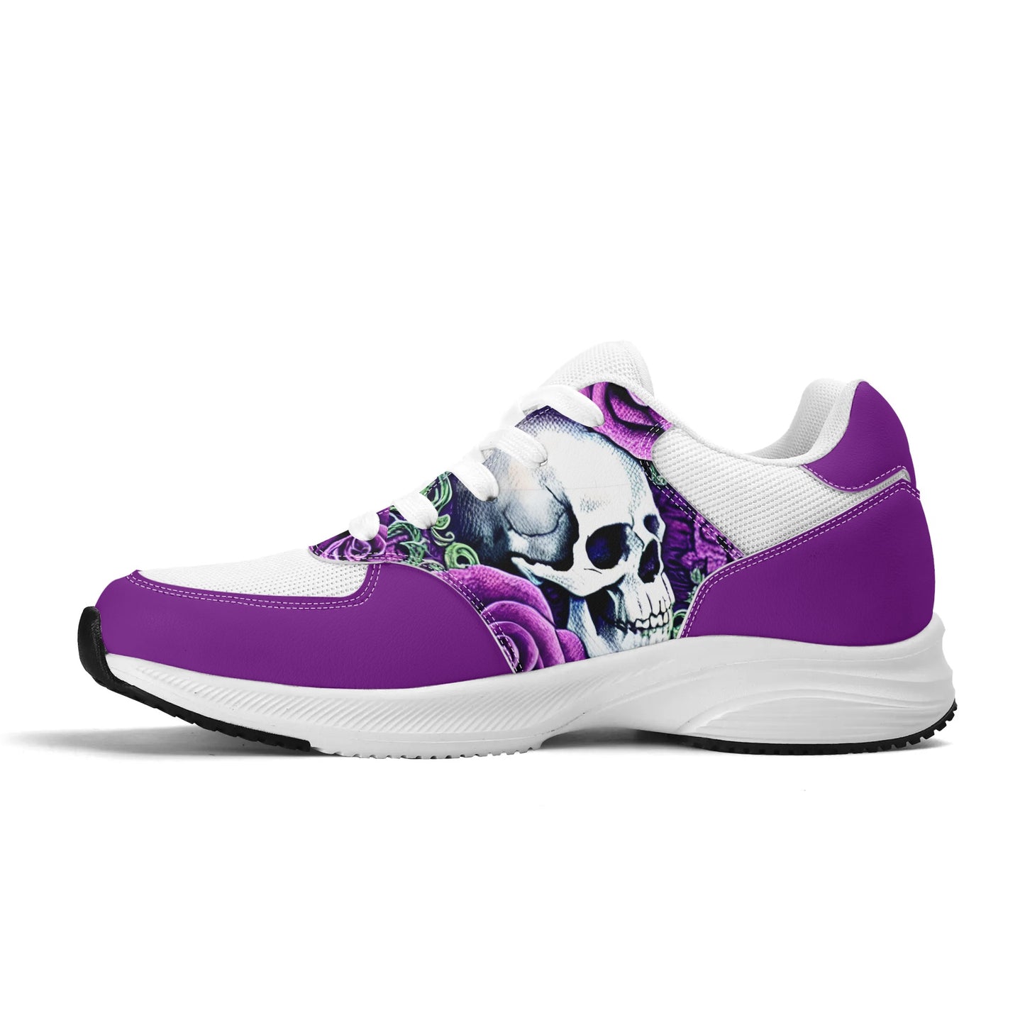 Purple Roses Skulls Adult Mesh and PU Leather Platform Athletic Shoes