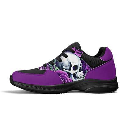 Purple Roses Skulls Adult Mesh and PU Leather Platform Athletic Shoes