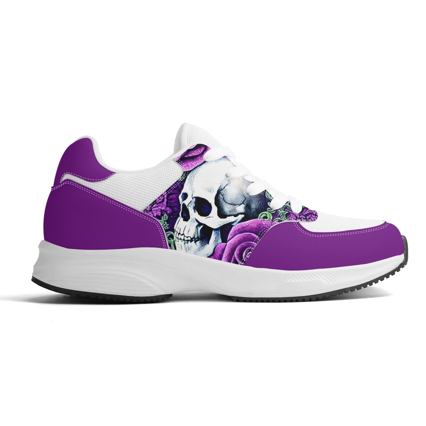 Purple Roses Skulls Adult Mesh and PU Leather Platform Athletic Shoes