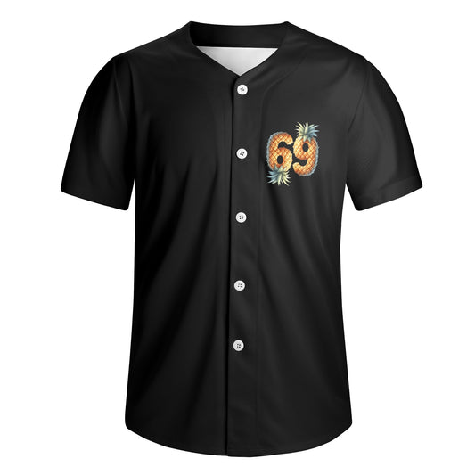 Mens Short Sleeve Baseball Jersey Pineapple Main Course Black T-Shirt