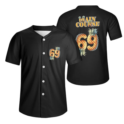 Mens Short Sleeve Baseball Jersey Pineapple Main Course Black T-Shirt