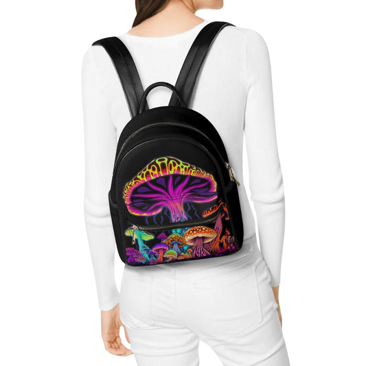 Psychedelic Mushroom Casual PU Leather Backpack