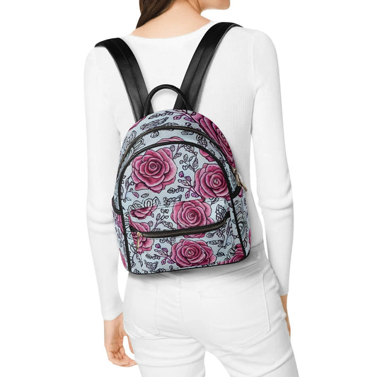 Pink Rose Casual PU Leather Backpack