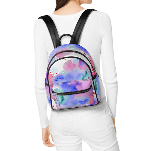 Watercolour Clouds Casual PU Leather Backpack