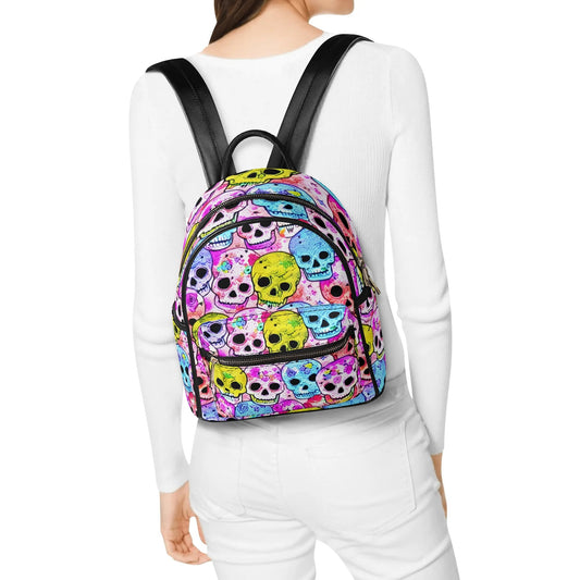 Whimsical Skulls Casual PU Leather Backpack