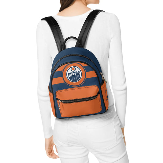 Edmonton Oilers Inspired Casual PU Leather Backpack