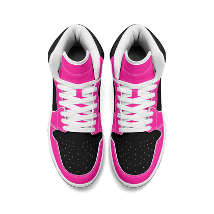 Womens Premium PU Leather Sneakers - Pink and Black