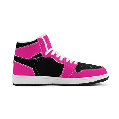 Womens Premium PU Leather Sneakers - Pink and Black