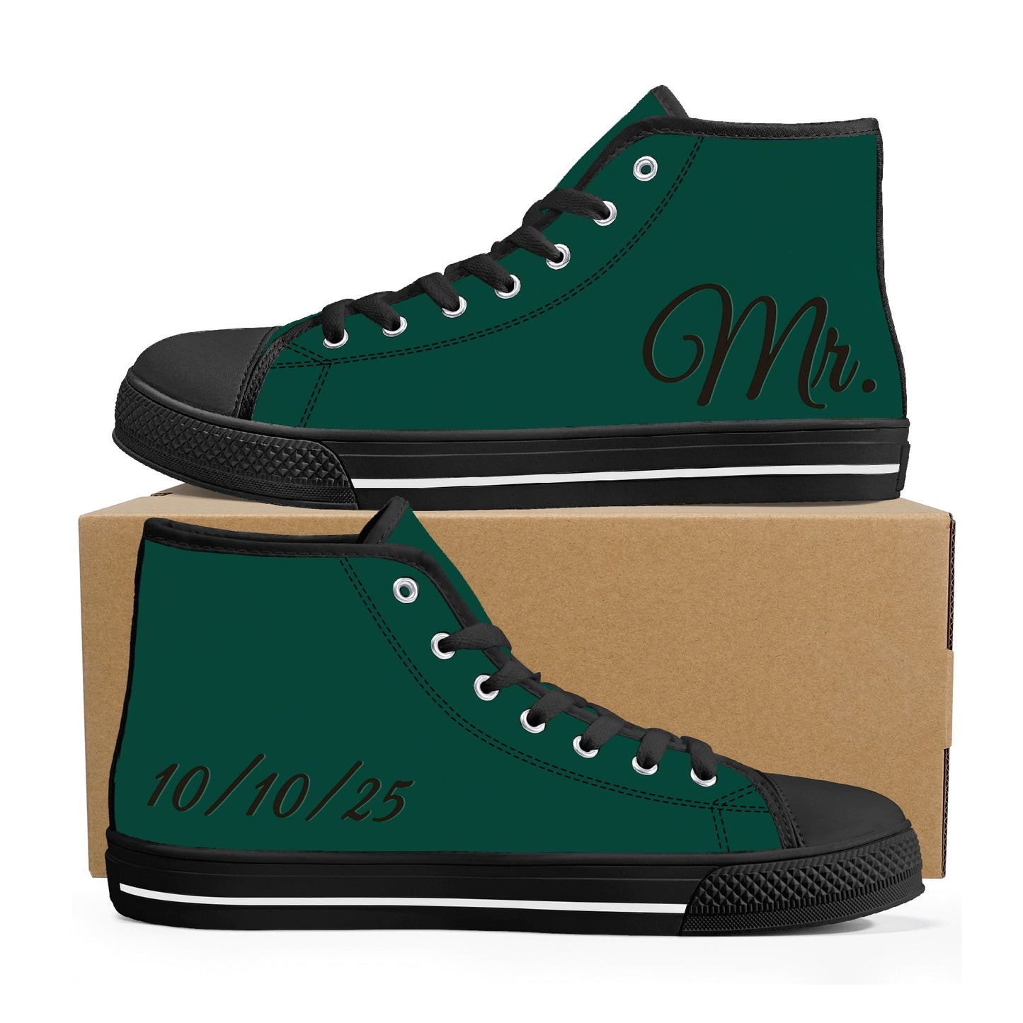 Custom Wedding Shoes - Mens High Top Canvas Shoes - Custom Order for M&R