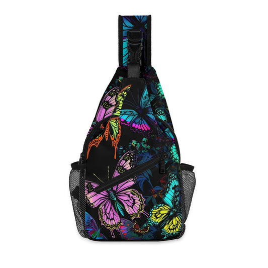 Neon Butterfly Chest Crossbody Bag with Adjustable Strap