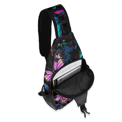 Neon Butterfly Chest Crossbody Bag with Adjustable Strap