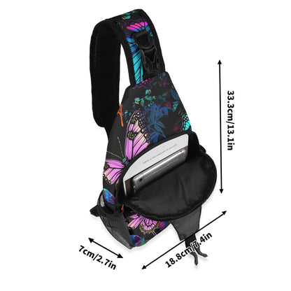 Neon Butterfly Chest Crossbody Bag with Adjustable Strap
