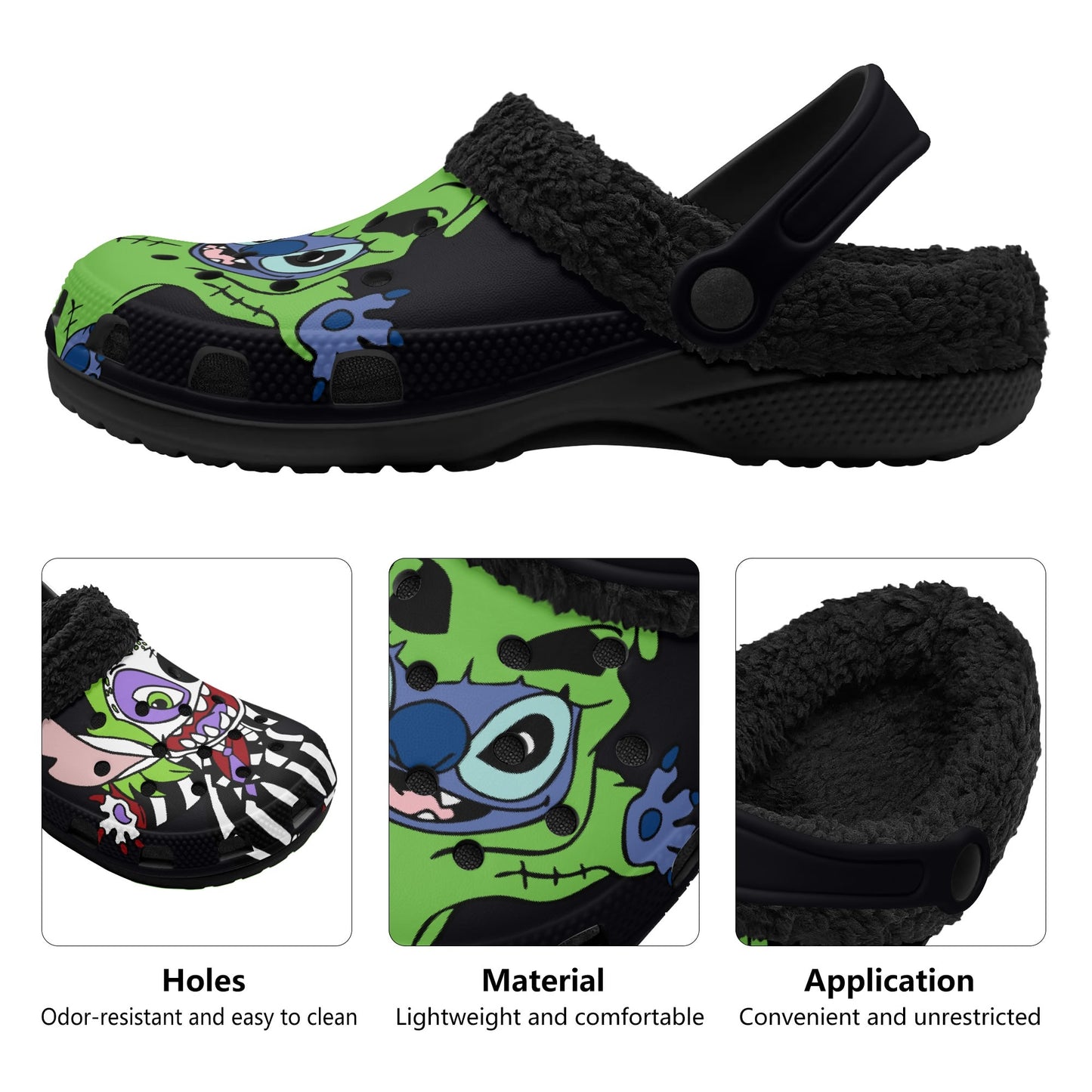 Adults Stitch Beetlejuice Oogie Boogie Black Lined Clog