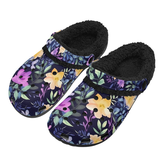 Adults Floral Black Warm Lined Clog