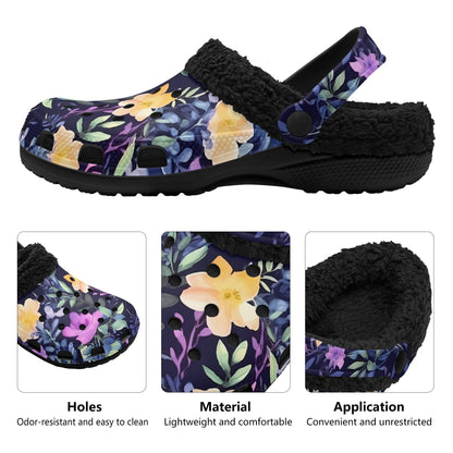 Adults Floral Black Warm Lined Clog