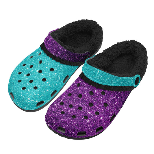 Adults Sparkle Black Warm Lined Clog