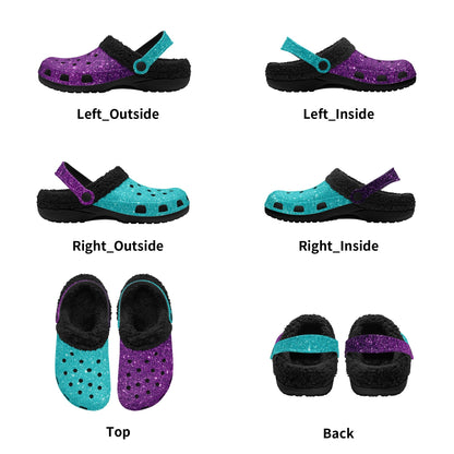 Adults Sparkle Black Warm Lined Clog