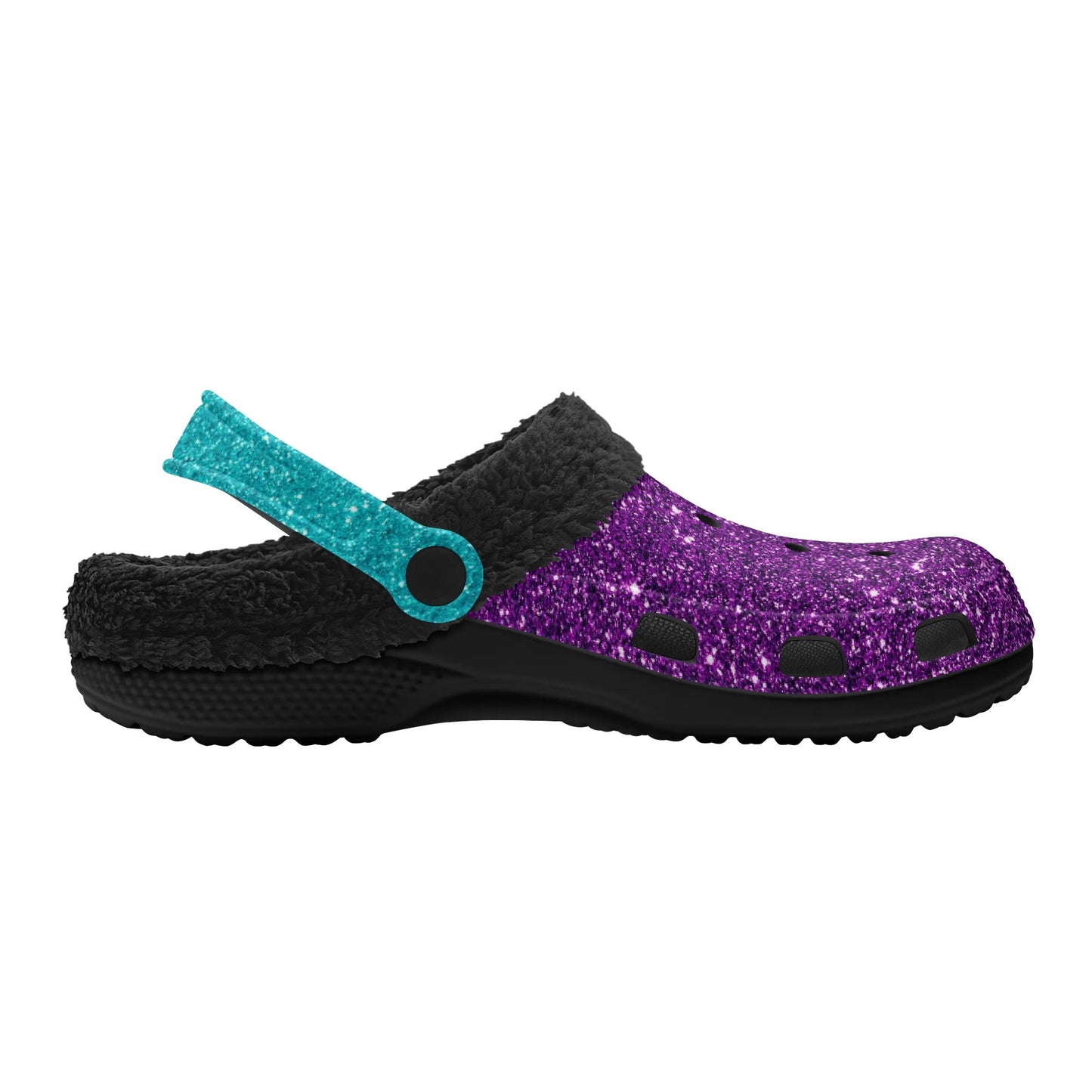 Adults Sparkle Black Warm Lined Clog