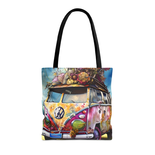 Whimsical Volkswagon Bus Retro VW Camper with Flowers Tote Bag