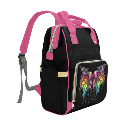 Black Pink Butterfly Multi-Function Diaper Backpack/Diaper Bag