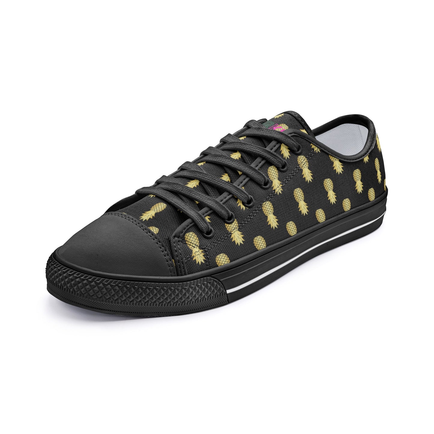Unisex Low Top Canvas Shoes Upside Down Pineapples Black Gold