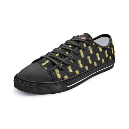 Unisex Low Top Canvas Shoes Upside Down Pineapples Black Gold