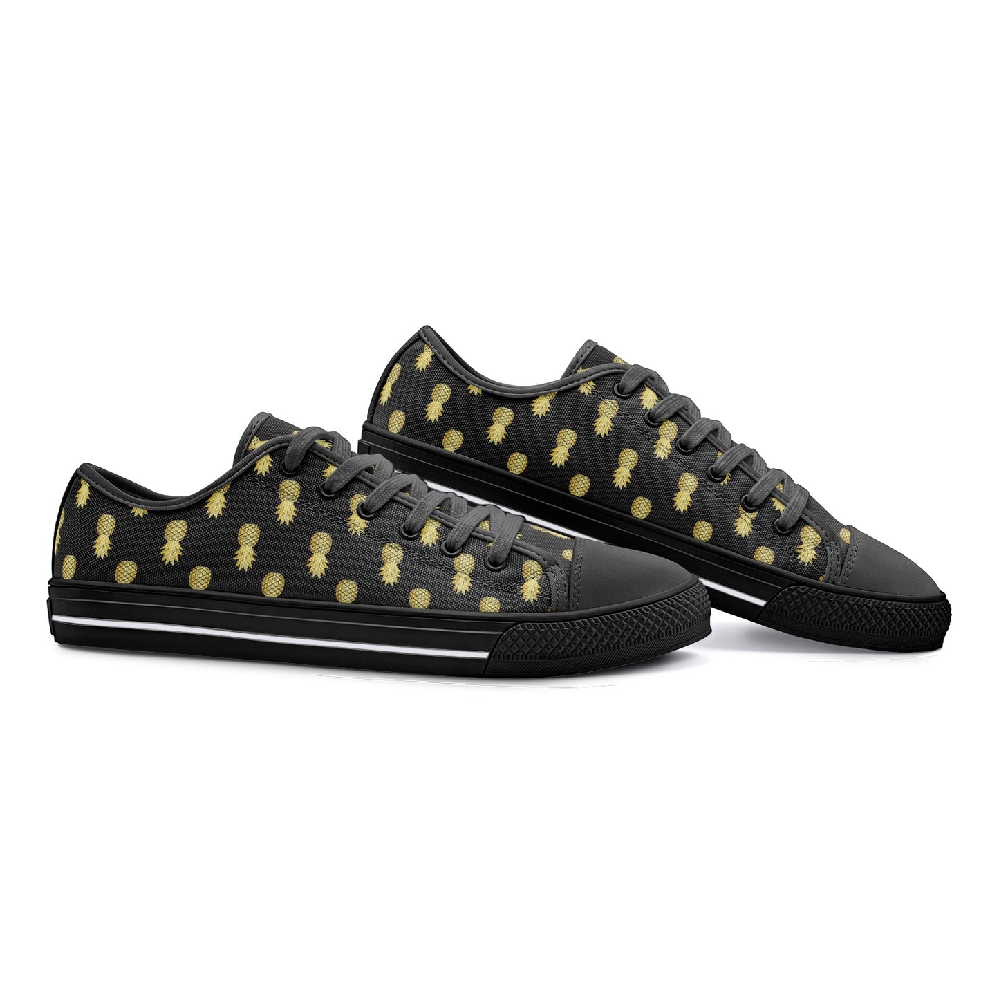 Unisex Low Top Canvas Shoes Upside Down Pineapples Black Gold
