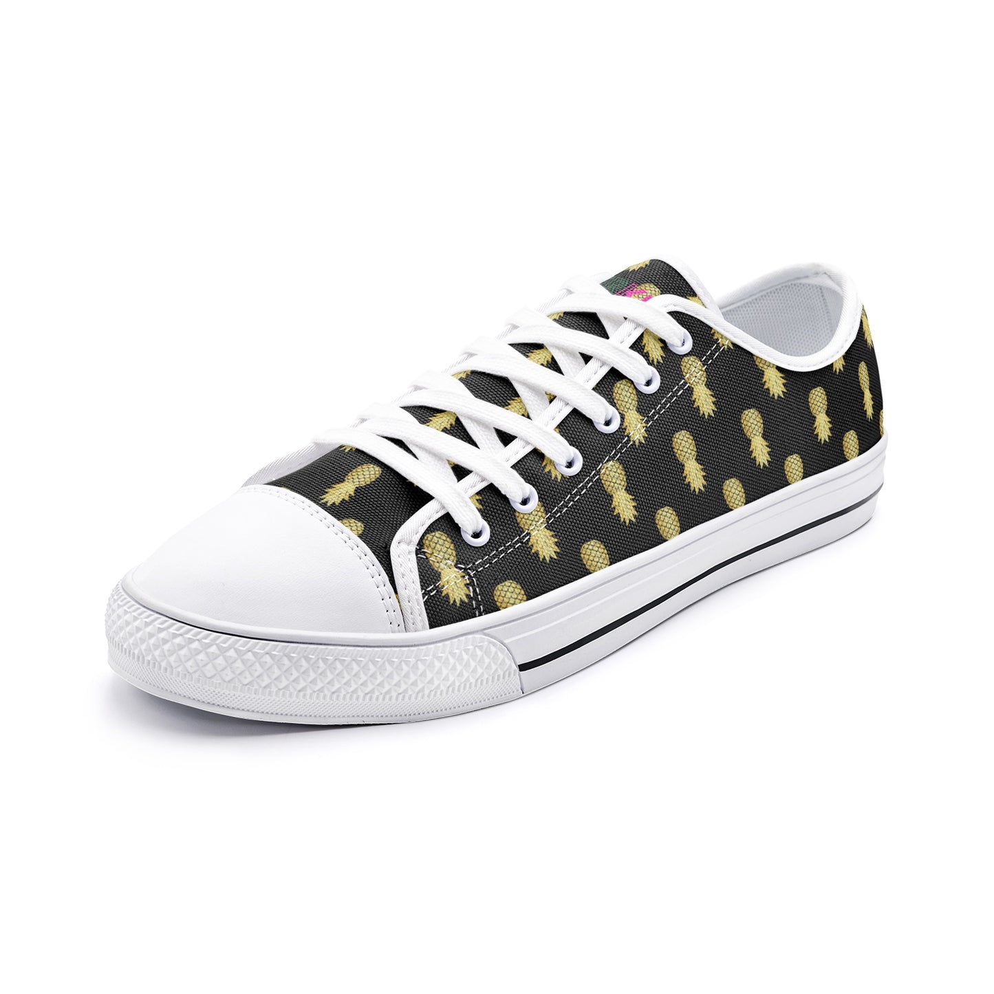 Unisex Low Top Canvas Shoes Upside Down Pineapples Black Gold