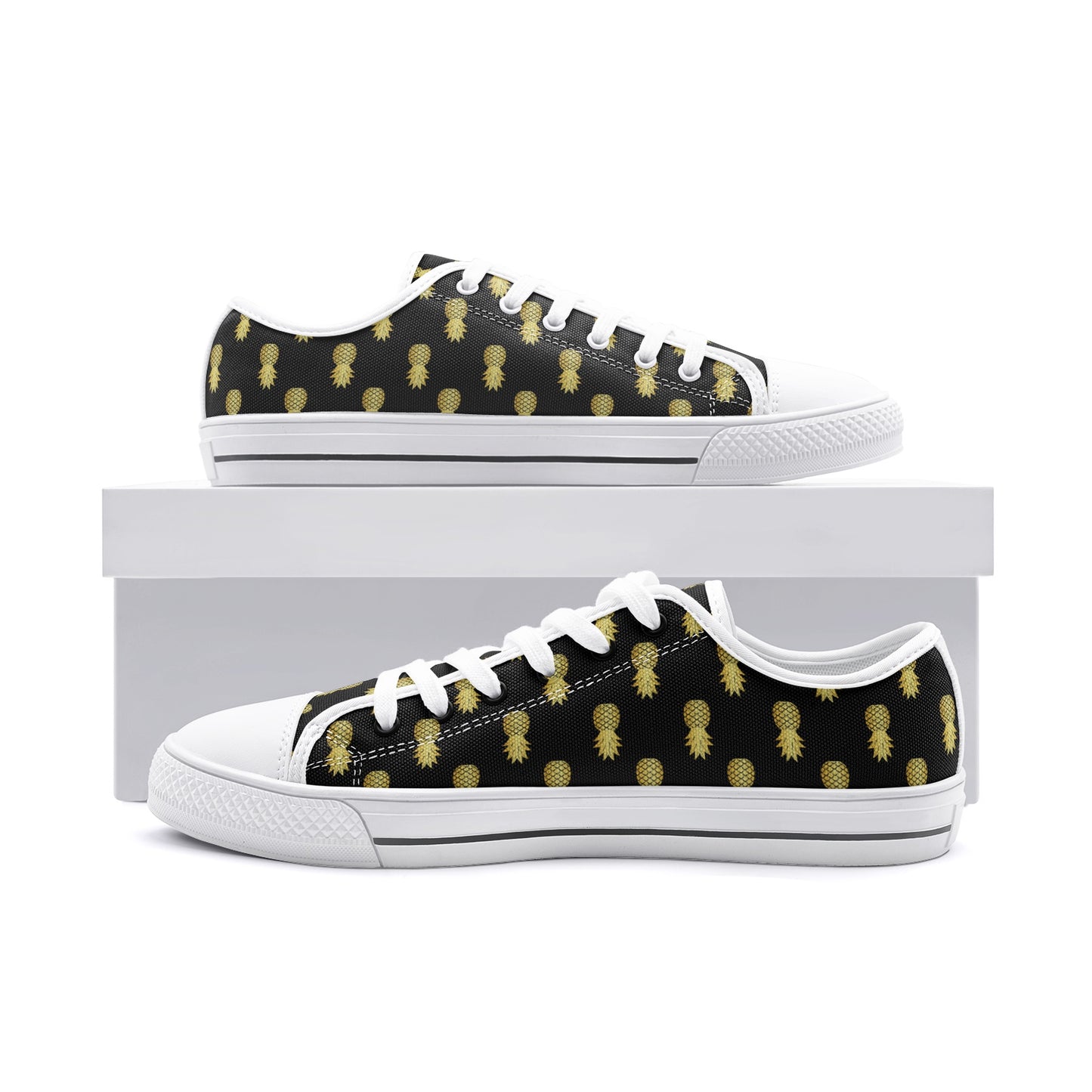 Unisex Low Top Canvas Shoes Upside Down Pineapples Black Gold