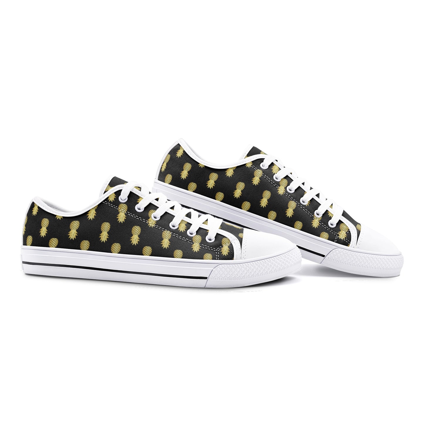 Unisex Low Top Canvas Shoes Upside Down Pineapples Black Gold