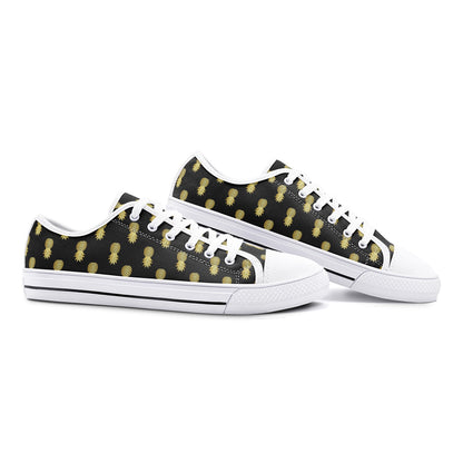 Unisex Low Top Canvas Shoes Upside Down Pineapples Black Gold