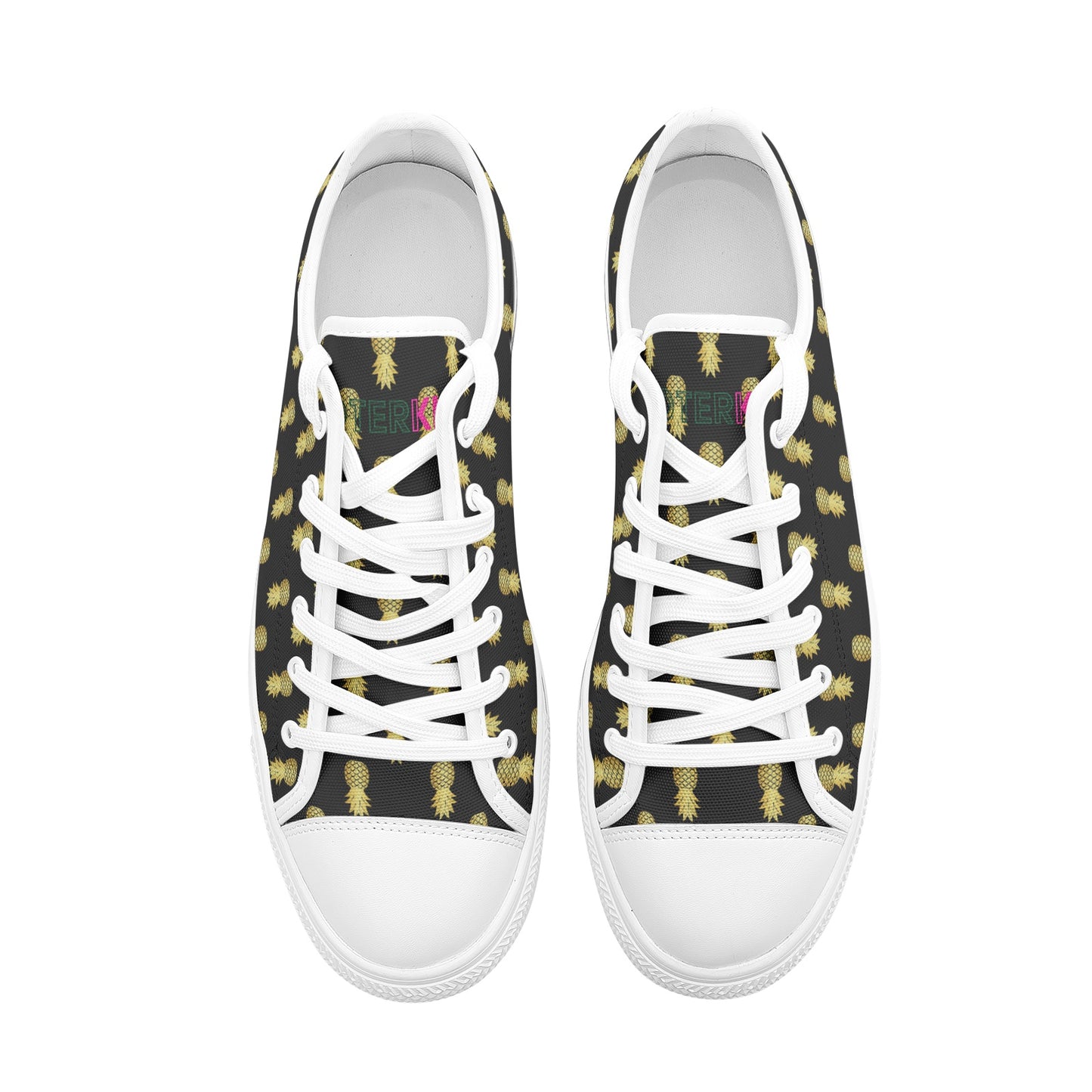 Unisex Low Top Canvas Shoes Upside Down Pineapples Black Gold