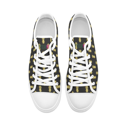 Unisex Low Top Canvas Shoes Upside Down Pineapples Black Gold