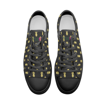 Unisex Low Top Canvas Shoes Upside Down Pineapples Black Gold
