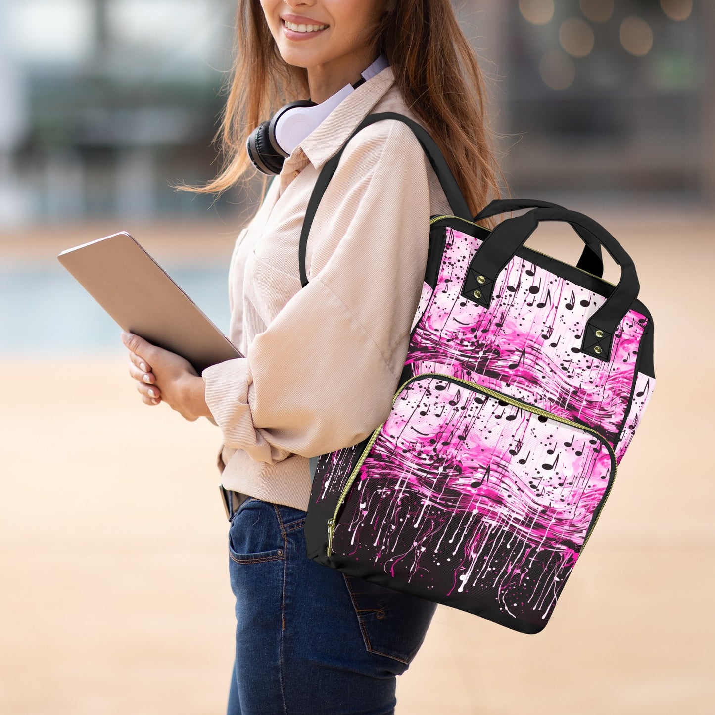 Music notes pink New Multi-Function Diaper Bag