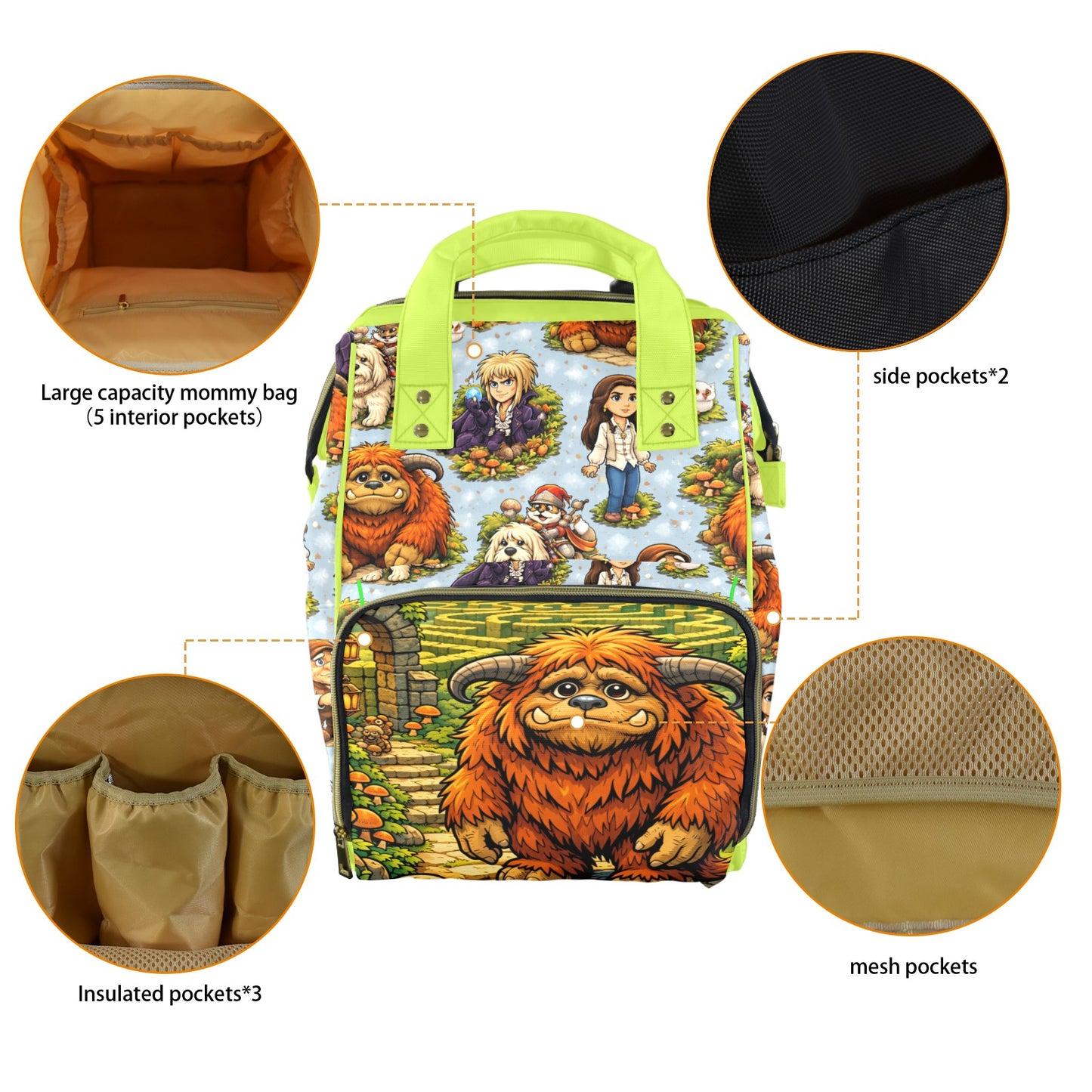 Labyrinth Lime Multi-Function Diaper Bag-New