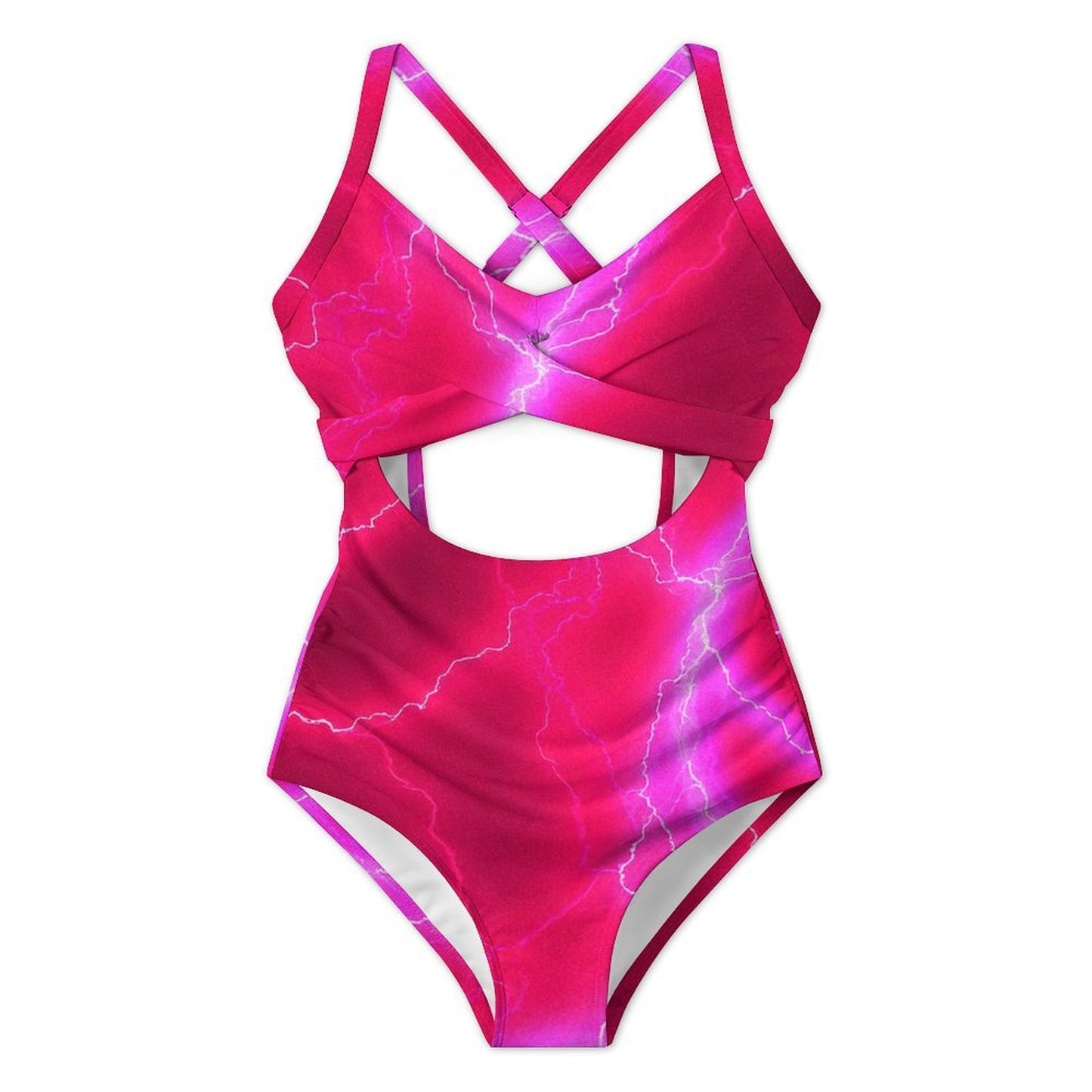 Women's Twist Front Tie Back Swimsuit Pink Lightning