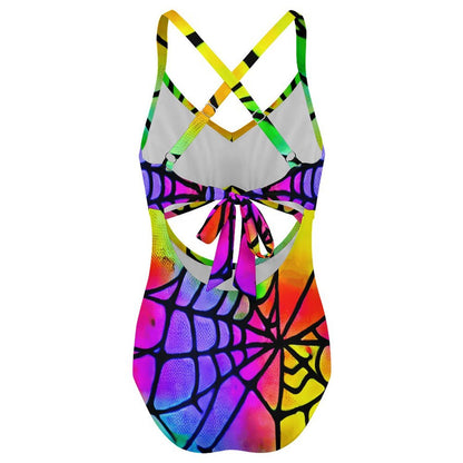 Women's Spideweb Rainbow Twist Front Tie Back Swimsuit