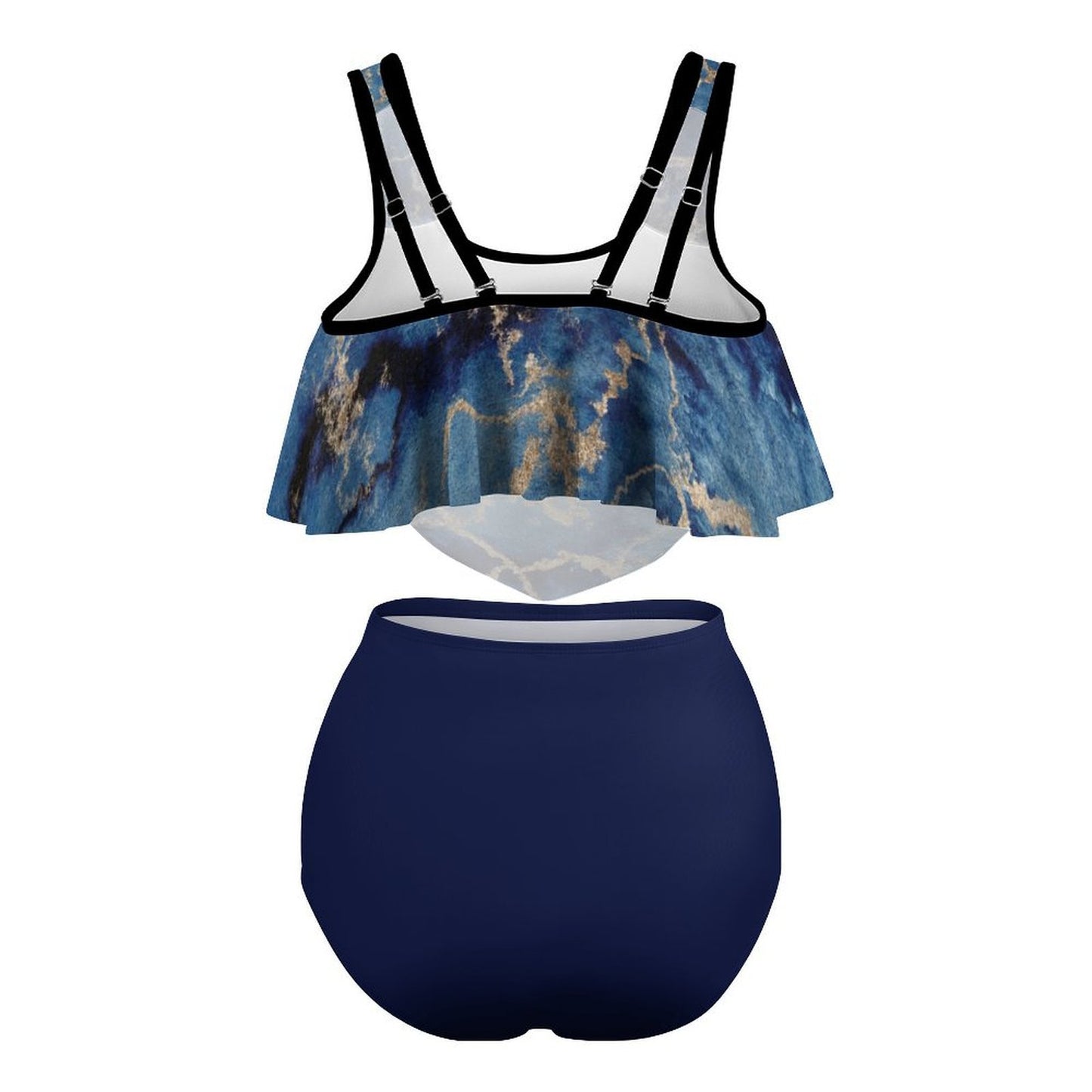 Blue Gold Two-piece Swimsuit Full Front Ruffle Plus