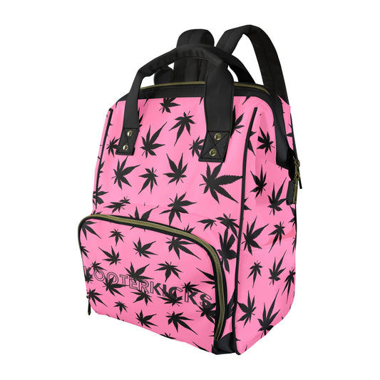 Pink Black Pot Marijuana Leaves Diaper Bag Backpack