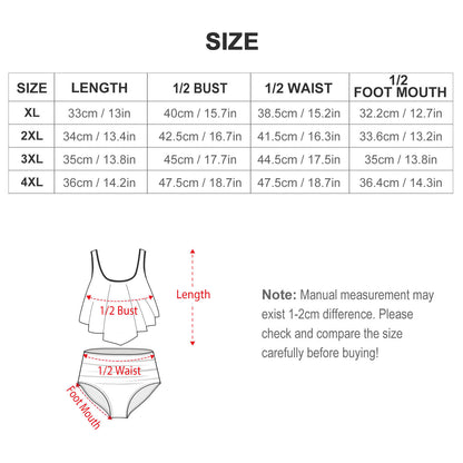 Blue Gold Two-piece Swimsuit Full Front Ruffle Plus